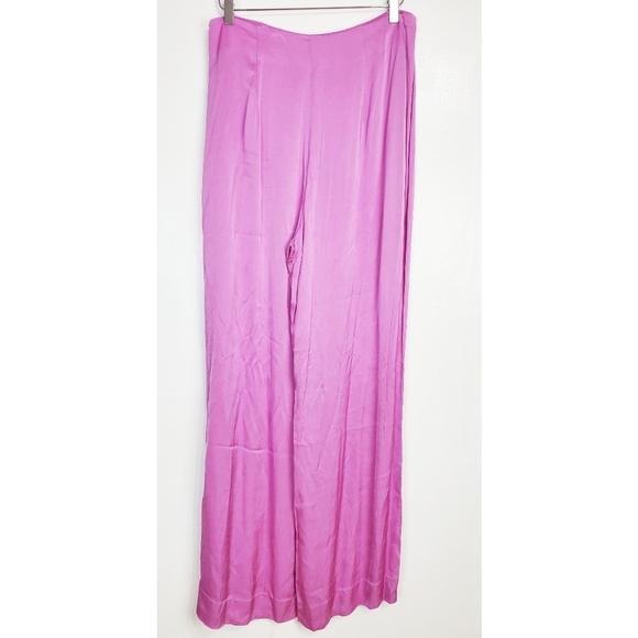 Zara Xl satin wide leg high rise trouser pants orchid silky feel quiet luxury - Picture 5 of 12